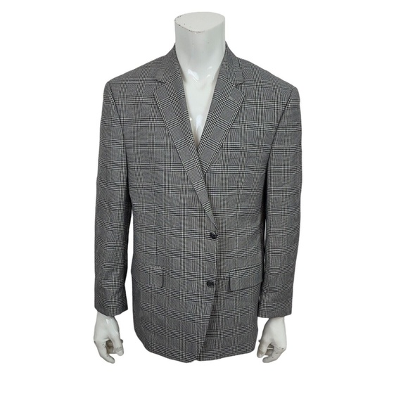 Andrew Fezza Mens 46R Gray Tartan Plaid Sport-Coat Blazer Jacket - Picture 3 of 12